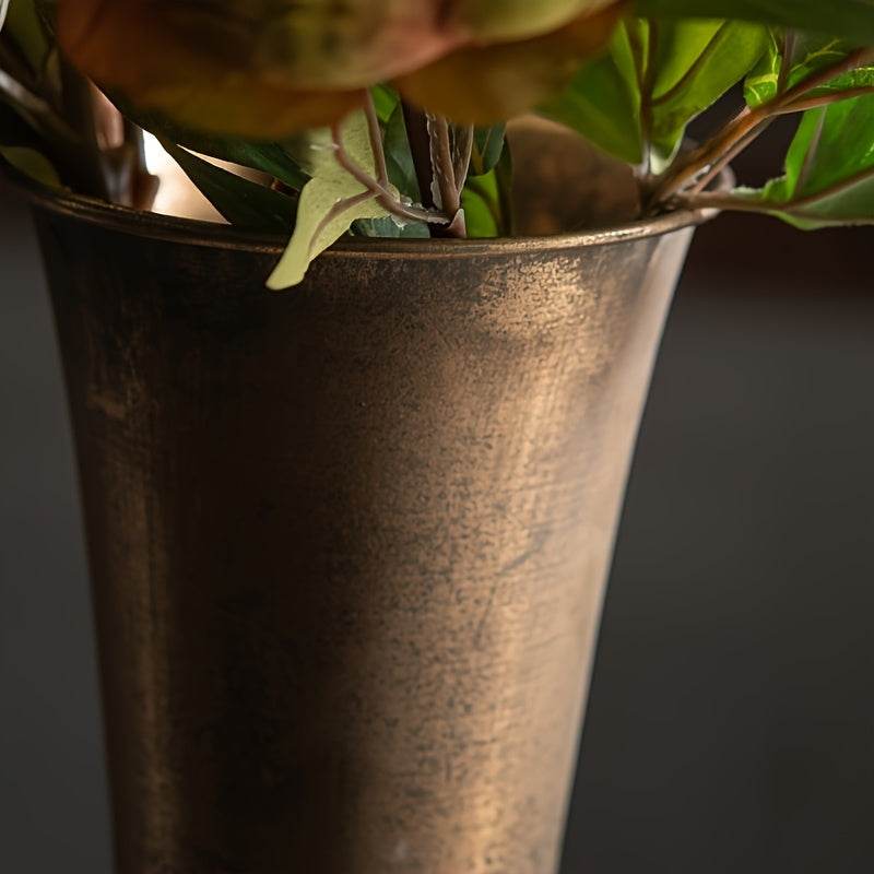 Vintage Antique Gold Metal Classic Hurricane Flower Vase - Le Joyau Store - cylinder,elegant,golden,hurricane,metal -