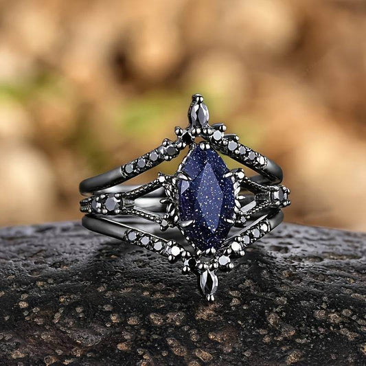 Luxury Marquis Shaped Zirconia Black Band Gothic Ring Set (4pcs) - Le Joyau Store - black,elegant,engagement,vintage,zirconia - 6