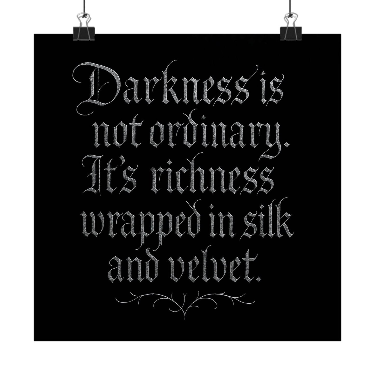 Velvet Darkness Gothic Poster – Dark Academia & Victorian Aesthetic Black & Silver Calligraphy Quote Wall Art - Le Joyau Store - Home & Living,Indoor,Matte - 10″ x 10″