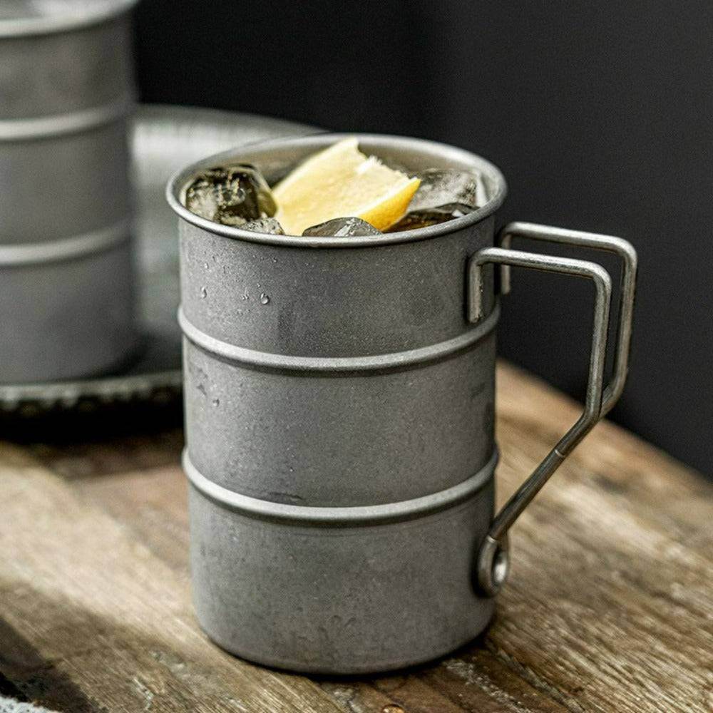 Retro Vintage Aged Stainless Steel Wrought Iron Effect Camping Coffee Mug - Le Joyau Store - durable,lightweight,outdoor,stainless,vintage - Silver / 360ml