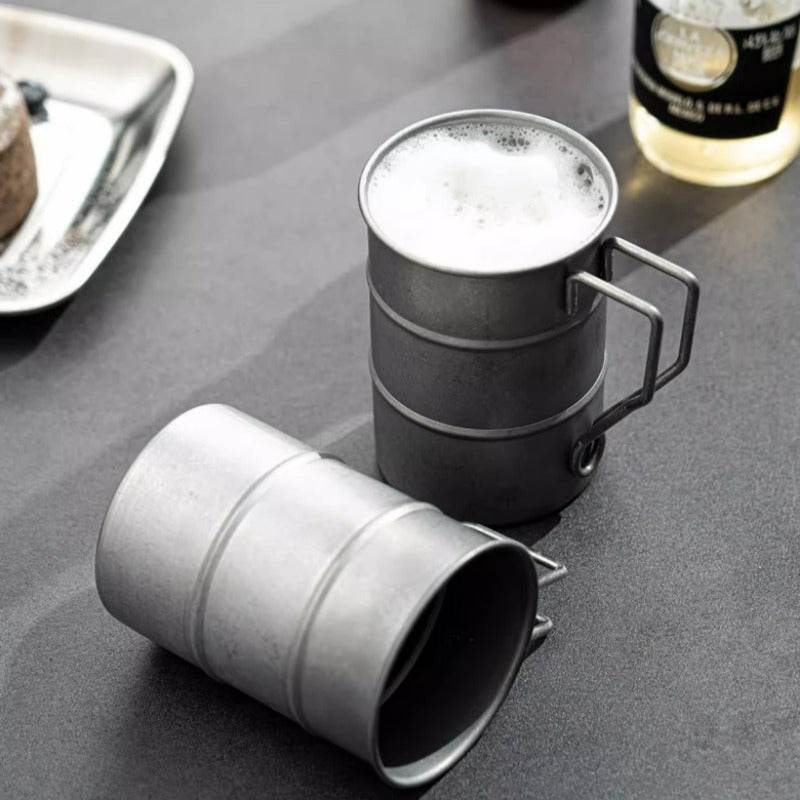 Retro Vintage Aged Stainless Steel Wrought Iron Effect Camping Coffee Mug - Le Joyau Store - durable,lightweight,outdoor,stainless,vintage - Silver / 360ml