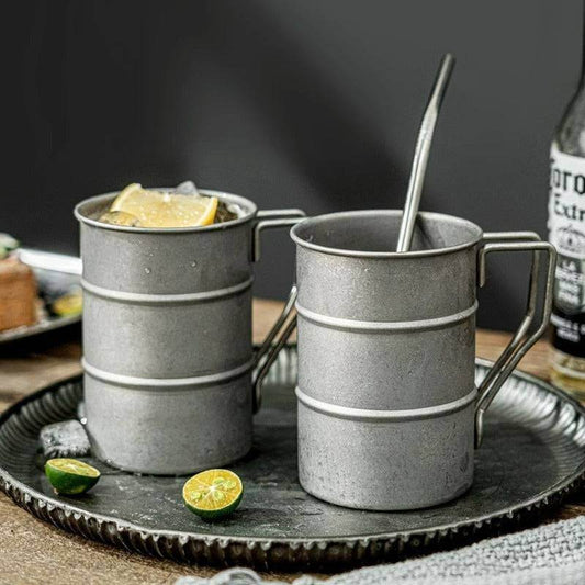 Retro Vintage Aged Stainless Steel Wrought Iron Effect Camping Coffee Mug - Le Joyau Store - durable,lightweight,outdoor,stainless,vintage - Silver / 360ml