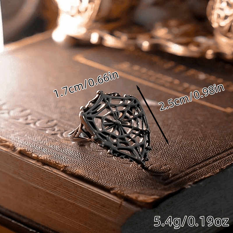 Exquisite Gothic Spiderweb Shield Antique Silver Vintage Open Ring - Le Joyau Store - copper,dark,festival,gothic,vintage -