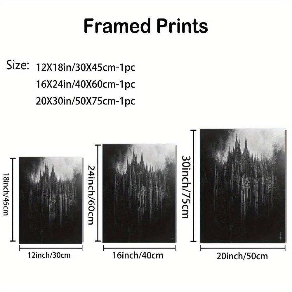 Gothic Towering Cathedral Spires Painting Black & White Mysterious Canvas Art Print - Le Joyau Store - Black White,Gothic,Home Decor,Pinewood,Wall Art - 12inX18in(30X45cm)