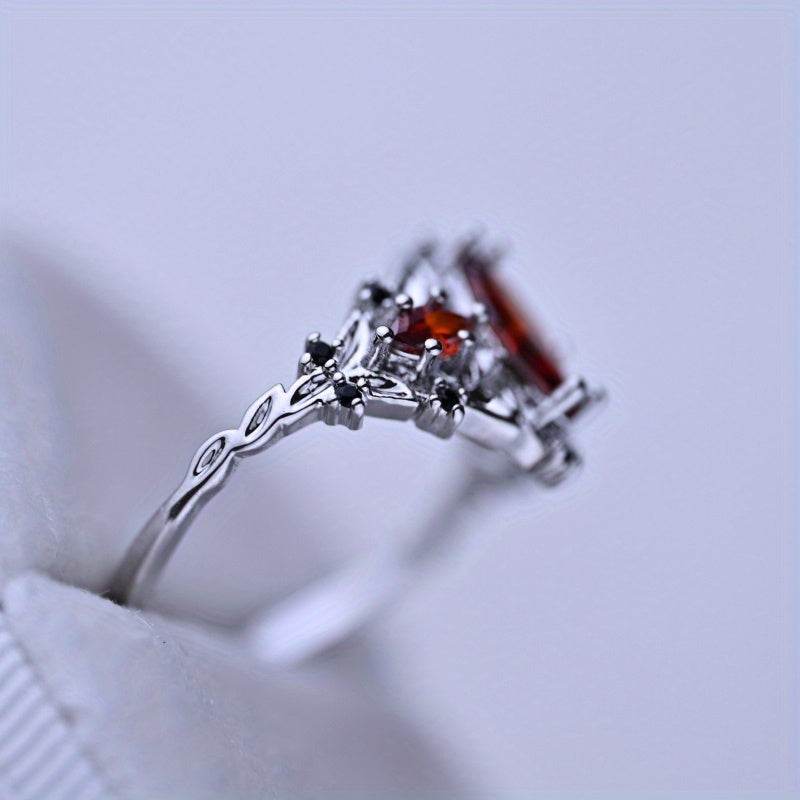 Gothic Marquise Red Garnet Vintage Witches Silver Horse Eye Women's Ring - Le Joyau Store - copper,elegant,fashion,red - 6