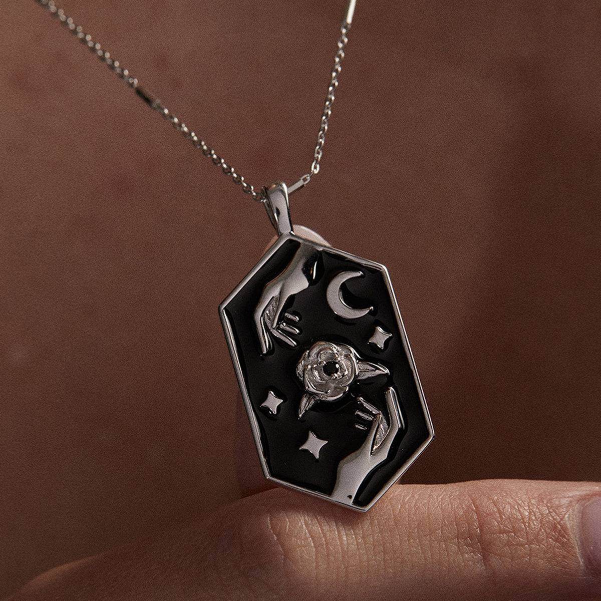 Gothic Hexagon Carved Rose Vintage Tarot Moon & Stars Women's Necklace - Le Joyau Store - Choker,Copper,Gift,Star Moon,Vintage - Golden
