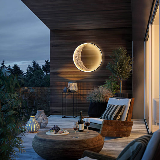 Rustic 3D Celestial Eclipse Moon Wall Lamp Waterproof Indoor & Outdoor Ambient Lighting - Le Joyau Store - 3D Lamp,Color-Changing,Energy-Efficient,Remote Control,Waterproof -