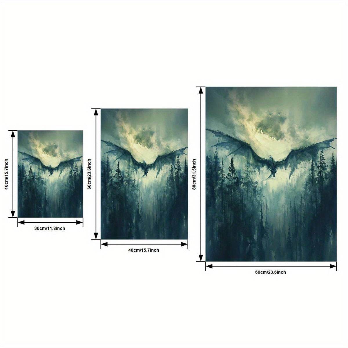 Mythical Dragon Abstract Watercolor Dark Fantasy Gothic Canvas Art Print (3pcs) - Le Joyau Store - Fantasy,Indoor,Mythical,Watercolor,Wood Frame - 36*24inch(90*60cm)