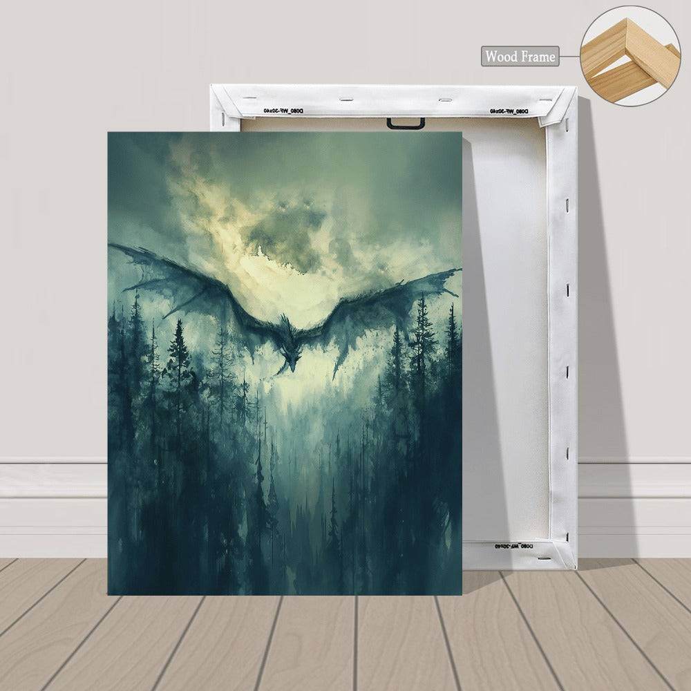 Mythical Dragon Abstract Watercolor Dark Fantasy Gothic Canvas Art Print (3pcs) - Le Joyau Store - Fantasy,Indoor,Mythical,Watercolor,Wood Frame - 36*24inch(90*60cm)