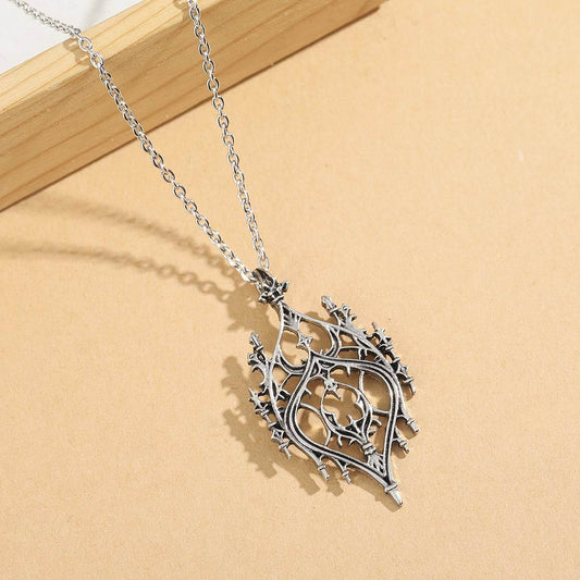 Vintage Gothic Cathedral Arch Window Hollow Carved Silver Necklace - Le Joyau Store - Gothic,Hollow,Pendant,Silver,Vintage -