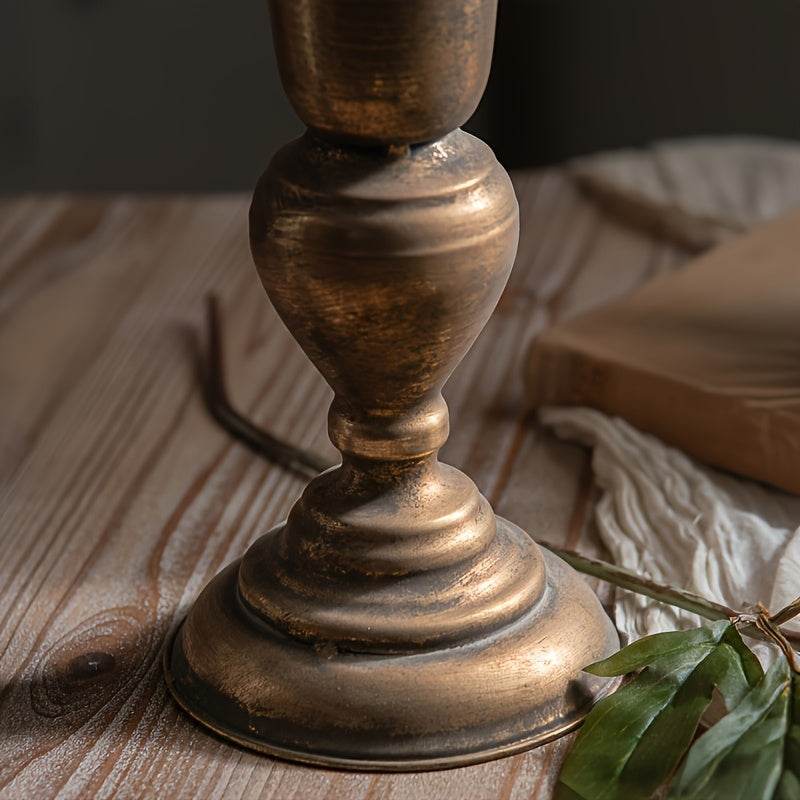 Vintage Antique Gold Metal Classic Hurricane Flower Vase - Le Joyau Store - cylinder,elegant,golden,hurricane,metal -