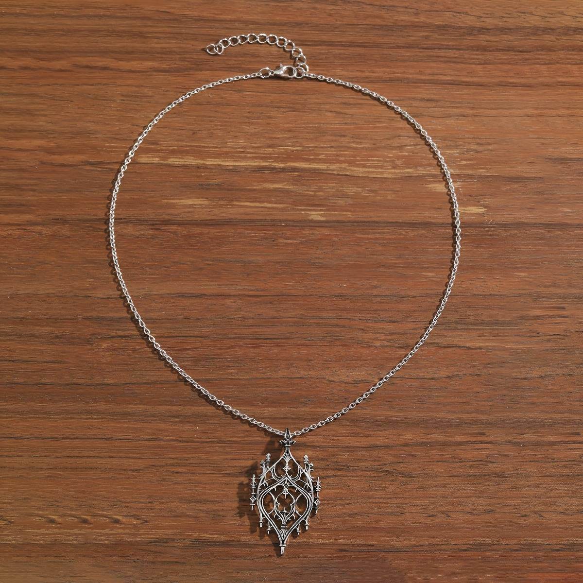 Vintage Gothic Cathedral Arch Window Hollow Carved Silver Necklace - Le Joyau Store - Gothic,Hollow,Pendant,Silver,Vintage -