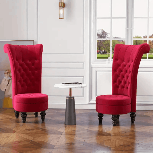 Gothic Royal High Back Velvet Baroque Vintage Button-Tufted Chair - Le Joyau Store - Black,Elegant,Memory Foam,Tufted,Velvet - Red