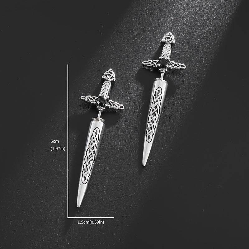Gothic Celtic Knot Medieval Sword Earrings with Black Zircon – Vintage Punk Dagger Drop Earrings - Le Joyau Store - Black,Celtic,Copper,Punk,Vintage -