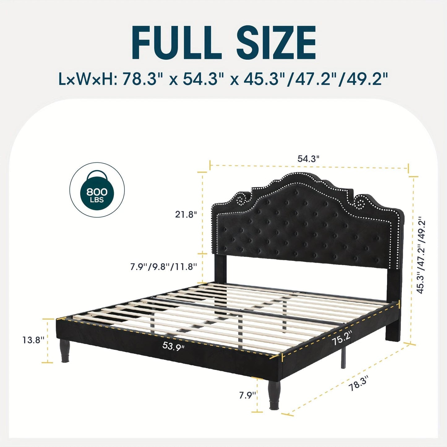 Luxury Black Velvet Upholstered Diamond Buttoned Tufted Tiara Headboard Bedframe - Le Joyau Store - Black,King,Queen,Tufted,Velvet - Full / Black