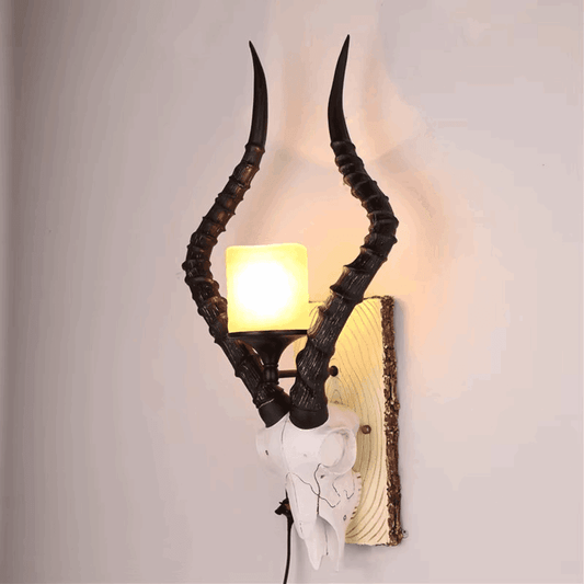 Industrial Gothic Replica Sheep Head Skull Wall Lamp with Wooden Headboard - Le Joyau Store - Creative,LED,Resin,Retro,Sheep Head - 110V