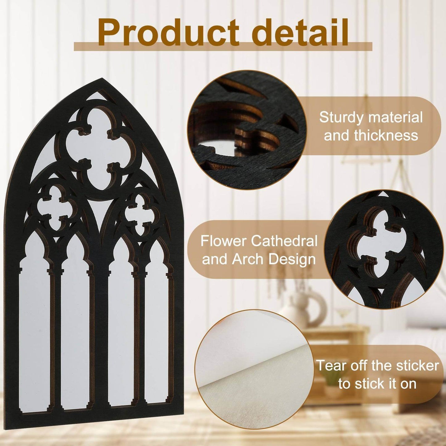 Gothic Black Vintage Victorian Cathedral Arch Frame Wall Decor Mirrors (3 Pcs) - Le Joyau Store - Gothic,Mirror,Vintage,Wooden -