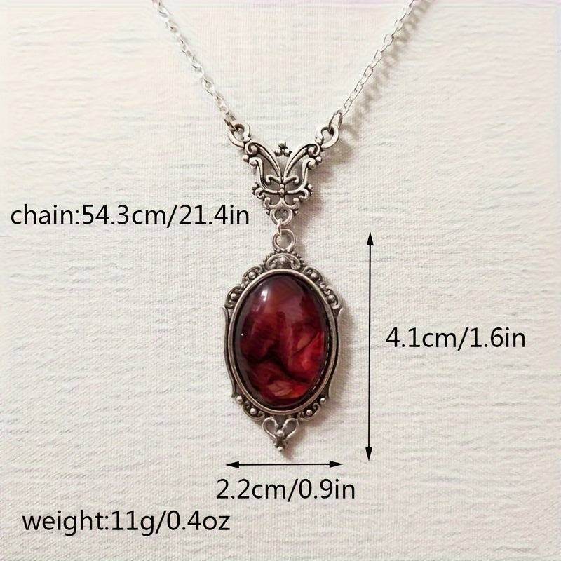 Victorian Gothic Red Oval Bloodstone & Ornate Silver Vampire Cameo Pendant Necklace - Le Joyau Store - Gothic,Pendant,Red,Vintage -