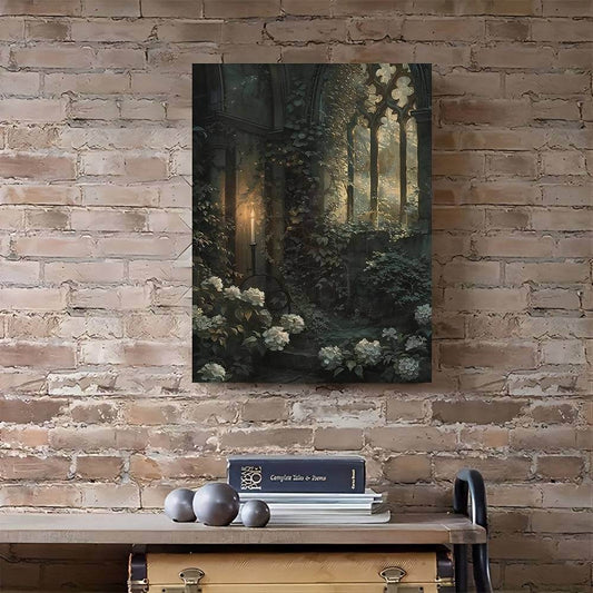 Gothic Candlelit Secret Garden Cathedral Archway Peaceful Victorian Canvas Art Print - Le Joyau Store - Gothic,Greenery,Home Decor,Office Art,Victorian - 24x36 inches (60x90cm)