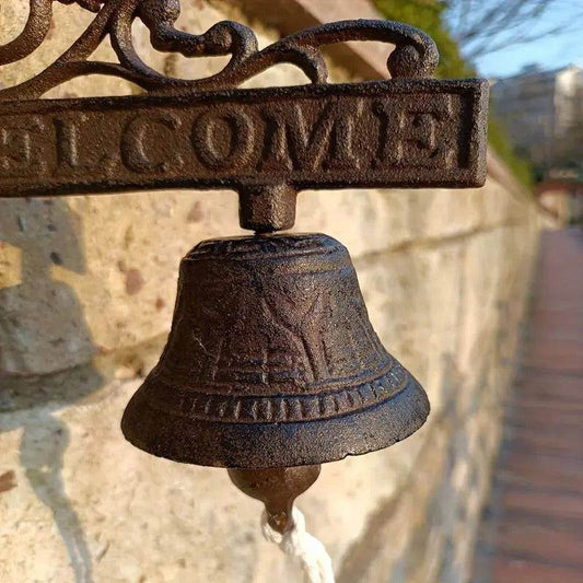 Rustic Bronze Cast Iron Welcome Sign Bell - Vintage Outdoor Wall Decor - Le Joyau Store - antique,Garden -