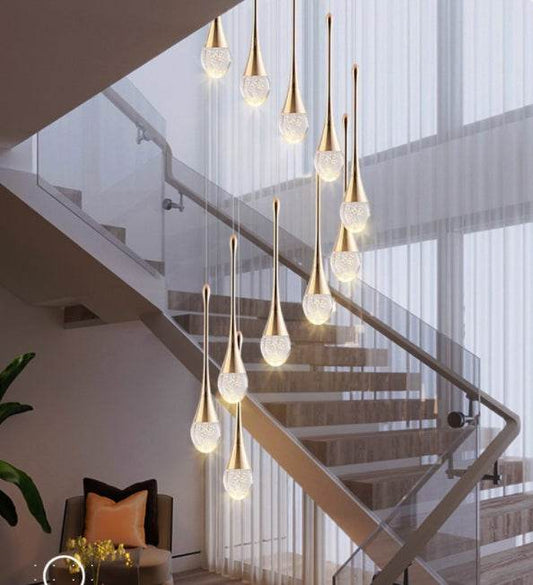 Minimalistic Teardrop 8-Head LED Spiral Hanging Staircase Chandelier - Le Joyau Store - aluminum,dim2color,LED,minimalist,staircase - White light