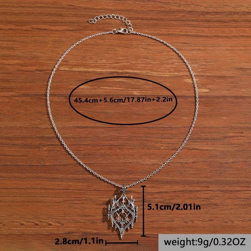 Vintage Gothic Cathedral Arch Window Hollow Carved Silver Necklace - Le Joyau Store - Gothic,Hollow,Pendant,Silver,Vintage -