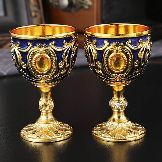 Vintage Medieval Golden Jeweled Holy Grail Mini Chalices (2pcs) - Le Joyau Store - cold,medieval,metal - Golden