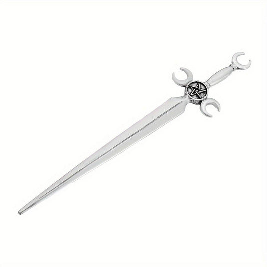 Vintage Triple Moon Goddess Witches Star & Moon Sword Antique Hairpin - Le Joyau Store - gothic,hairpin,metal,vintage,witch -