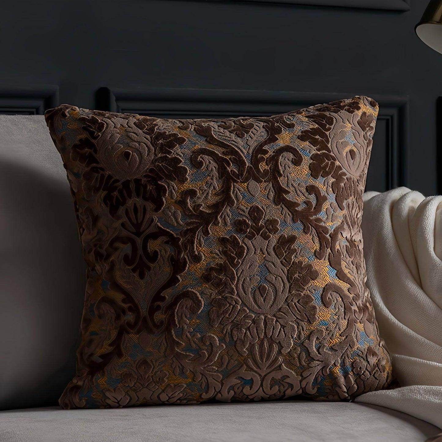 Luxury Velvet French Jacquard Embroidered Vintage Sofa Cushion Cover - Le Joyau Store - floral,gothic,nordic,velvet,vintage - Beige