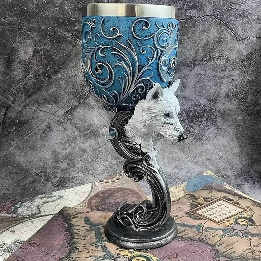 Medieval Creatures Gothic Dragon, Wolf, Black Cat Shaped Wine Glass Goblet - Le Joyau Store - Black Cat,Dragon,Etched,Stainless - Red Dragon