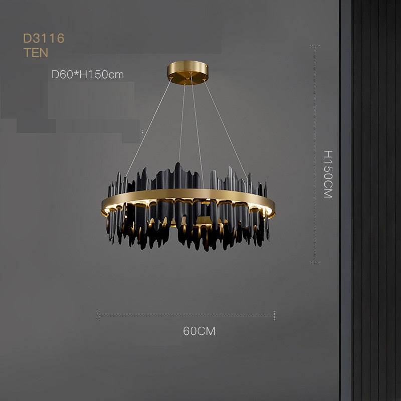 Luxury Italian Minimalist Abstract Jagged Ceiling Chandelier - Le Joyau Store - adjustable,glass,iron,LED,minimalist - Black / Single layer 60x18CM