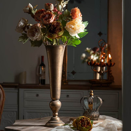 Vintage Antique Gold Metal Classic Hurricane Flower Vase - Le Joyau Store - cylinder,elegant,golden,hurricane,metal -