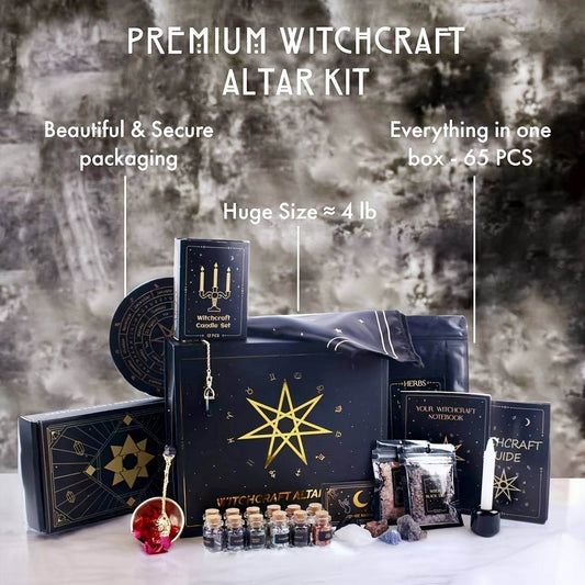 65-Piece Witchcraft Altar Kit - Beginner Wiccan Altar Set with Spell Tools & Crystals - Le Joyau Store - beginner,crystal,spell set,wicca,witch kit -