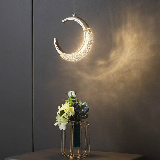 Modern Crescent Moon Crystal Chandelier Elegant Hanging Metal Pendant Light - Le Joyau Store - ambient,bedroom,minimalist,modern,soft light - Trichromatic light