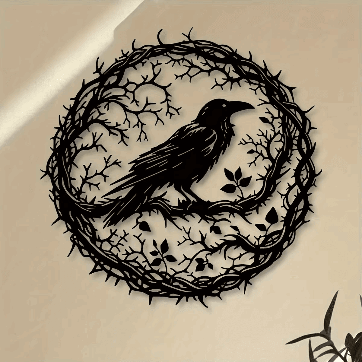 Gothic Raven & Tree Branch Metal Wall Art Dark Forest Silhouette Decor - Le Joyau Store - Branch,Gothic,Metal,Raven,Sign -