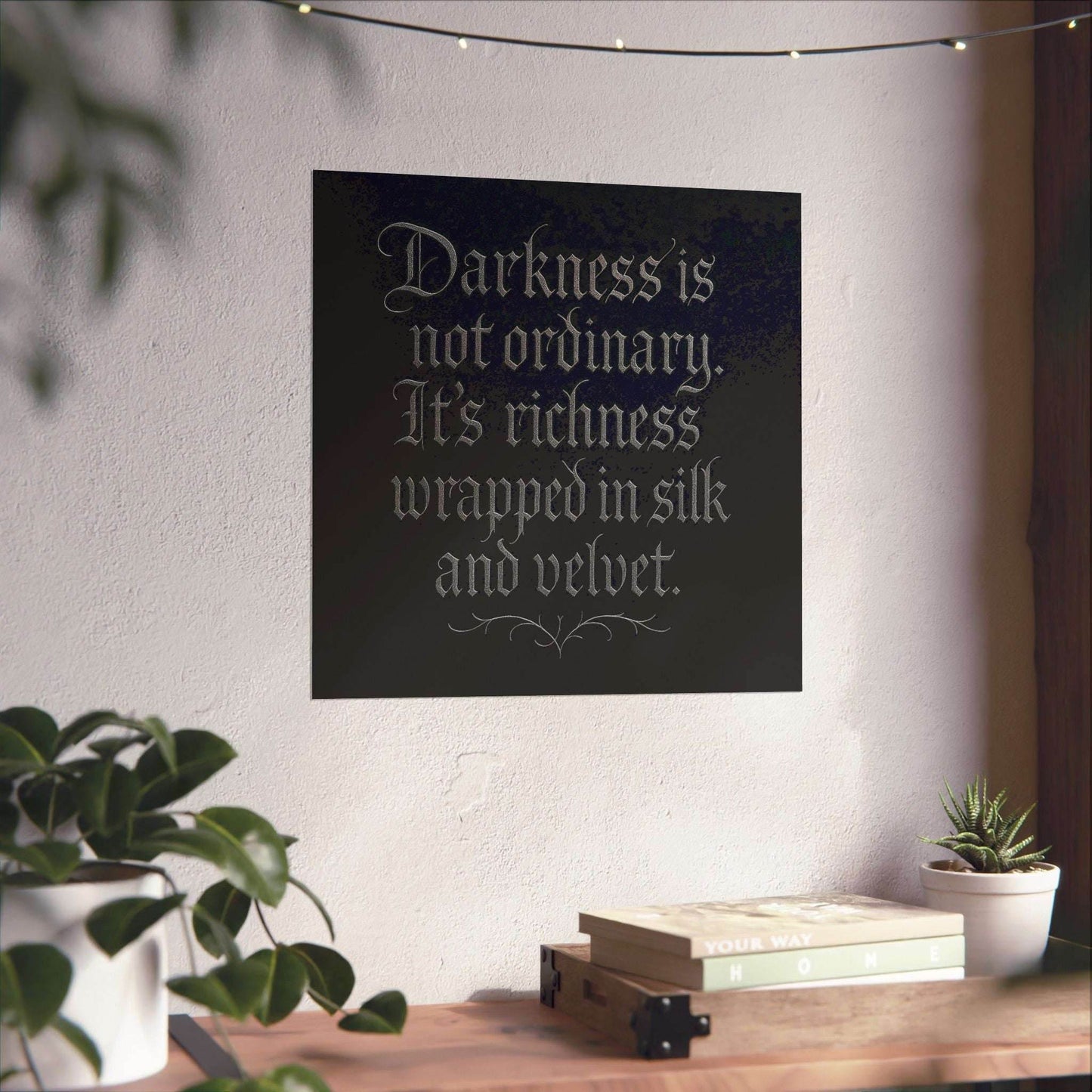 Velvet Darkness Gothic Poster – Dark Academia & Victorian Aesthetic Black & Silver Calligraphy Quote Wall Art - Le Joyau Store - Home & Living,Indoor,Matte - 10″ x 10″