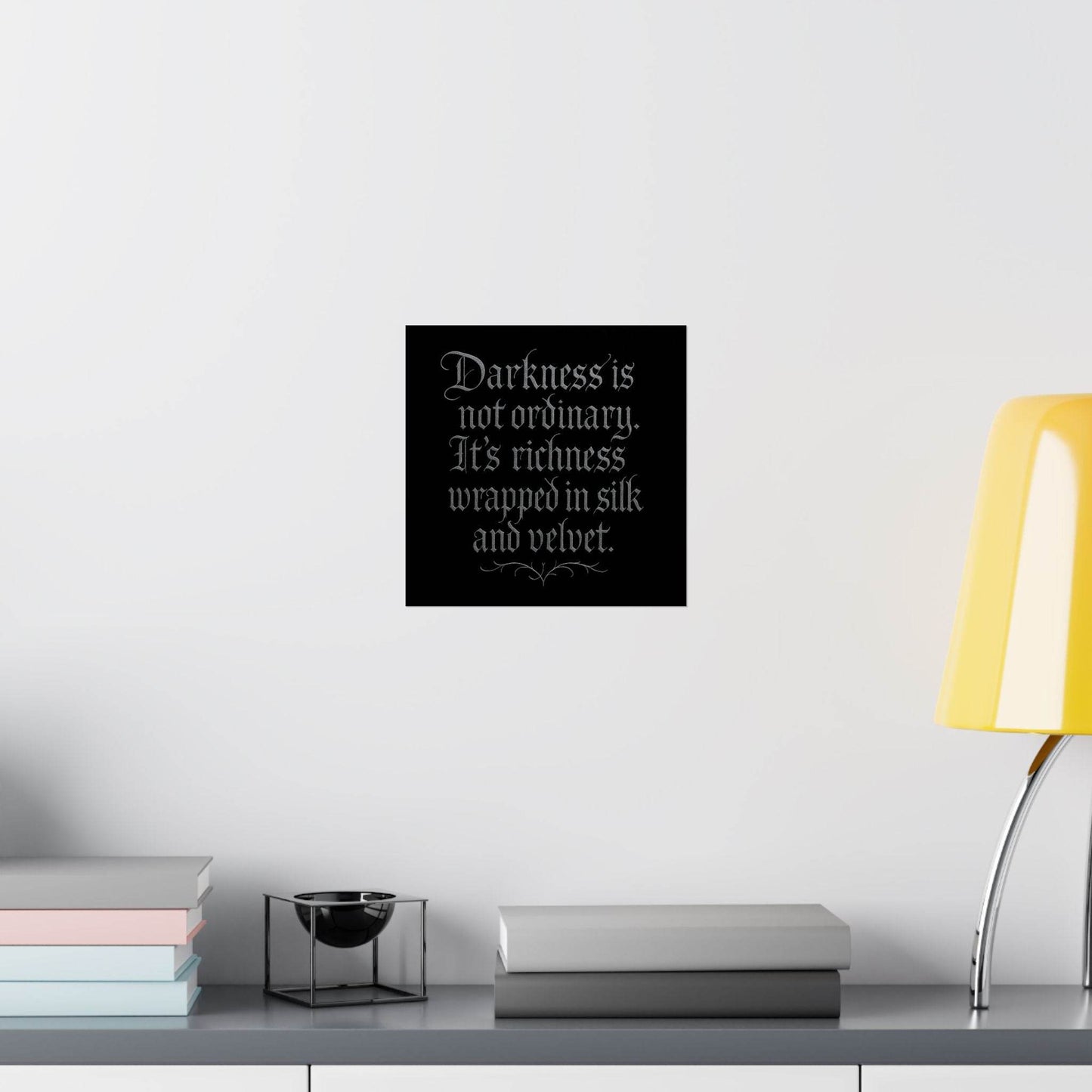 Velvet Darkness Gothic Poster – Dark Academia & Victorian Aesthetic Black & Silver Calligraphy Quote Wall Art - Le Joyau Store - Home & Living,Indoor,Matte - 10″ x 10″