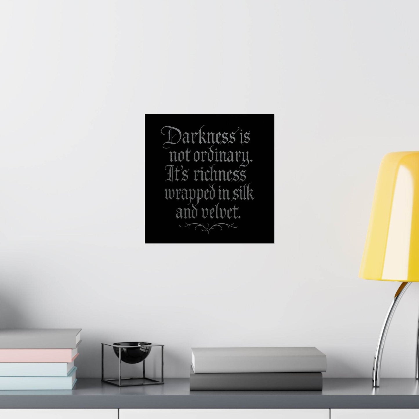 Velvet Darkness Gothic Poster – Dark Academia & Victorian Aesthetic Black & Silver Calligraphy Quote Wall Art - Le Joyau Store - Home & Living,Indoor,Matte - 10″ x 10″