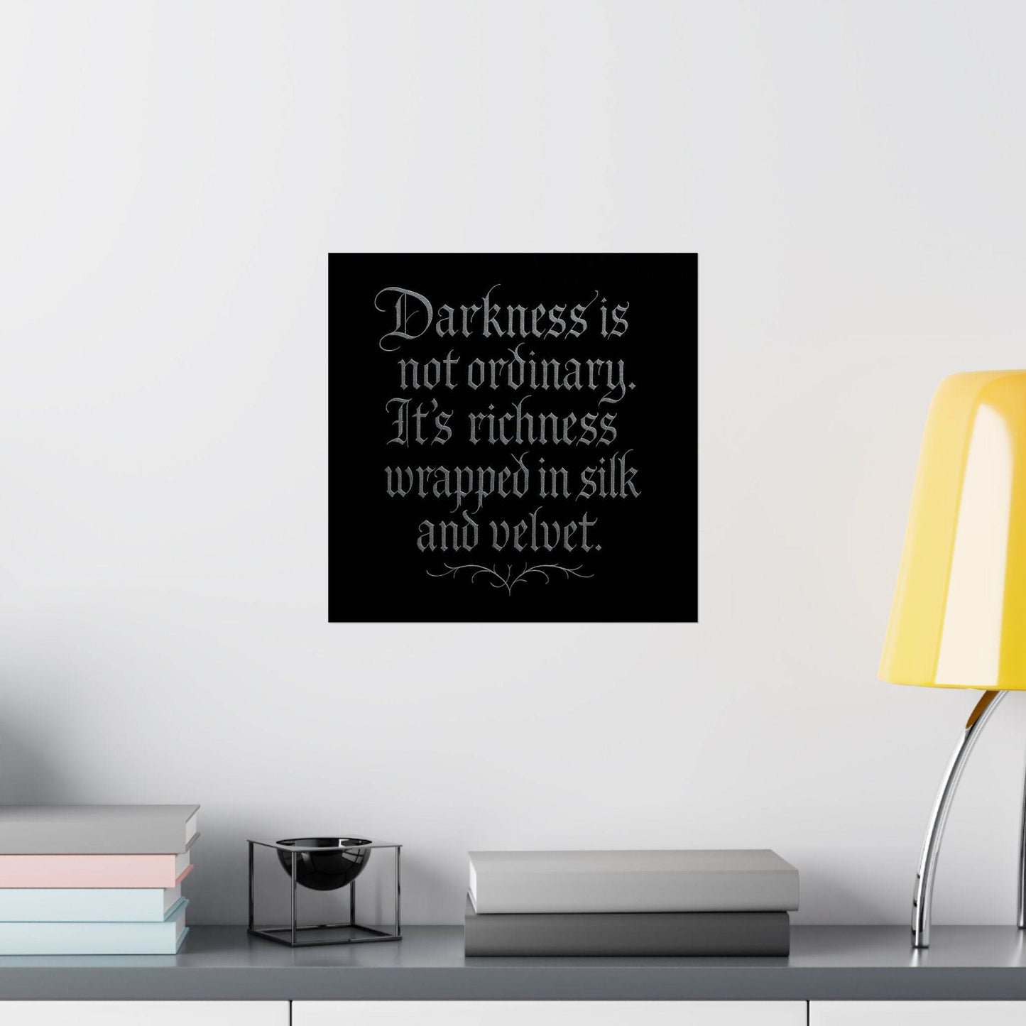 Velvet Darkness Gothic Poster – Dark Academia & Victorian Aesthetic Black & Silver Calligraphy Quote Wall Art - Le Joyau Store - Home & Living,Indoor,Matte - 10″ x 10″