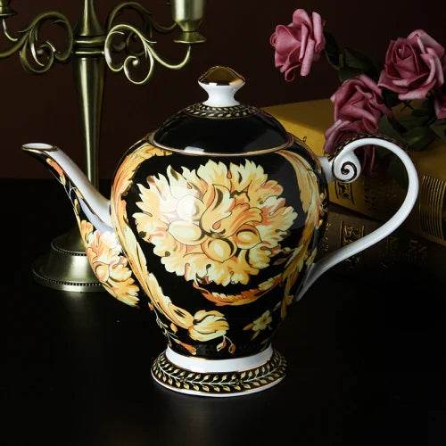 Luxury European Vintage Fine Bone China Black & Gold Floral Antique Teacup Set - Le Joyau Store - Bone China,Coffee Set,Elegant,High-Quality,Tea Cups - 4pcs set