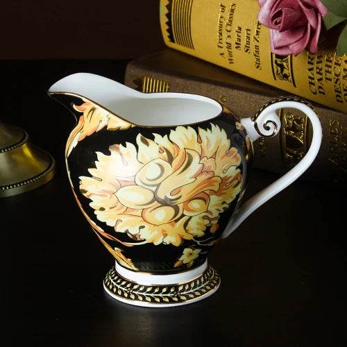 Luxury European Vintage Fine Bone China Black & Gold Floral Antique Teacup Set - Le Joyau Store - Bone China,Coffee Set,Elegant,High-Quality,Tea Cups - 4pcs set