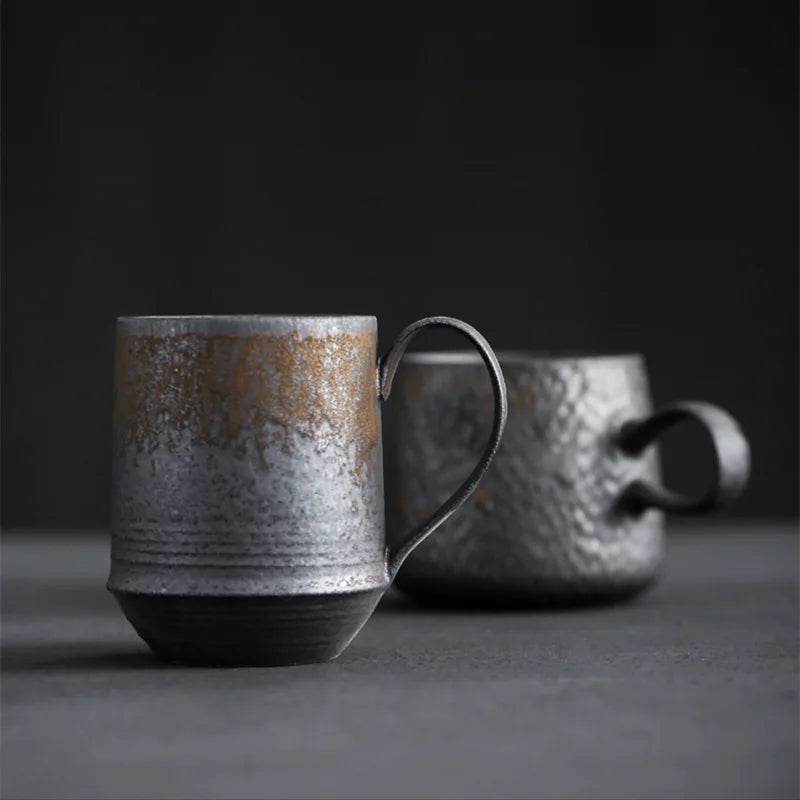 Vintage Gray Steel Terracotta Ceramic Stoneware Coffee Cup - Le Joyau Store - coffee,handmade,Japanese,mug,stoneware,vintage - A
