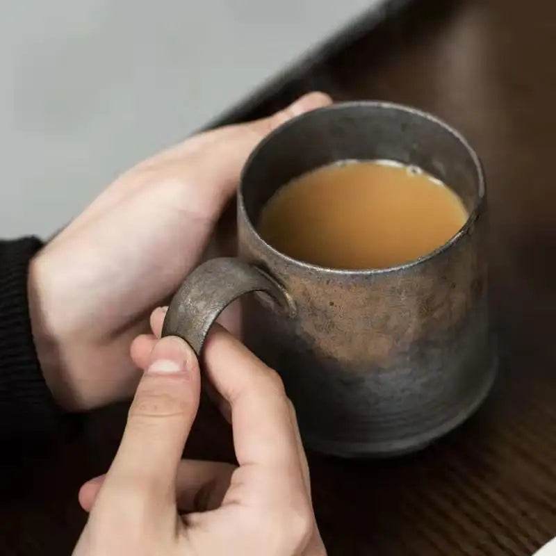 Vintage Gray Steel Terracotta Ceramic Stoneware Coffee Cup - Le Joyau Store - coffee,handmade,Japanese,mug,stoneware,vintage - A