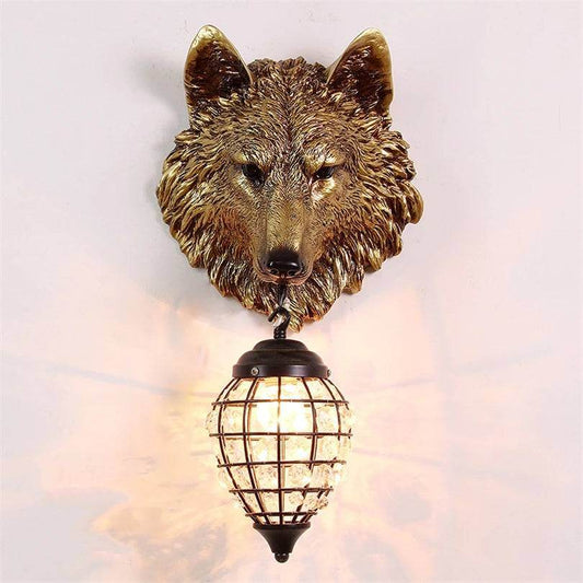 Rustic Wolf Head Wall Sconce Vintage Resin Sculpture Cabin & Lodge Decor Lamp - Le Joyau Store - industrial,led,resin,vintage,wolf - White