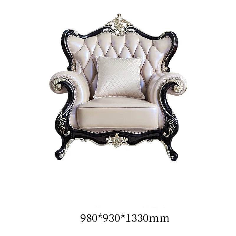 Luxury European Living Room Sofa Sets Royal Quilted Cream & Black Wood Lounge Furniture - Le Joyau Store - - Single Seater