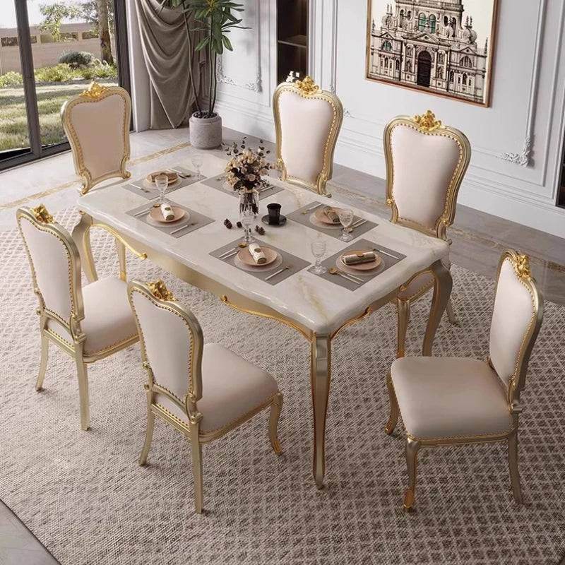 Regal European Gold & White Leather Marble Wooden Dining Table & Chairs - Le Joyau Store - Event,Gold,Luxury,Marble,Wood - Dining Chair (2pcs)