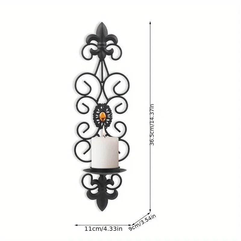 Vintage Baroque Black Diamond Encrusted Wall Candle Holder Sconce - Le Joyau Store - black,diamond,gift,iron,retro - 1pc Black