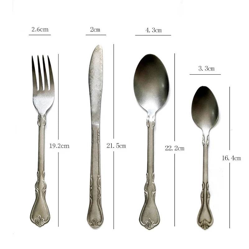 Vintage Retro Stainless Steel Tableware Antique Engraved Photography Utensils - Le Joyau Store - handmade,kitchen,photo,retro,vintage - One Set 4pcs