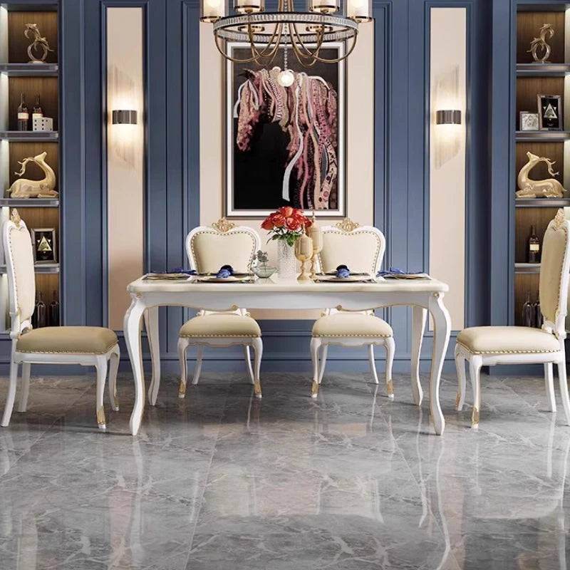 Regal European Gold & White Leather Marble Wooden Dining Table & Chairs - Le Joyau Store - Event,Gold,Luxury,Marble,Wood - Dining Chair (2pcs)