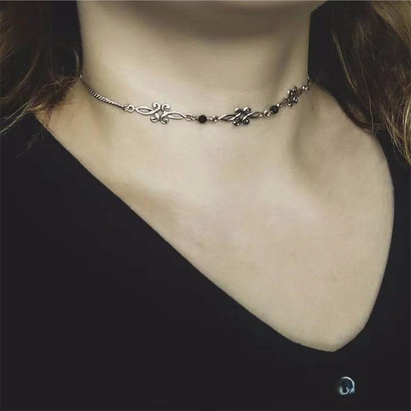 Vintage Victorian Antique Silver Gothic Link Chain Choker Necklace - Le Joyau Store - Fashion,Retro,Silver,Stainless,Women - Rhodium Plated